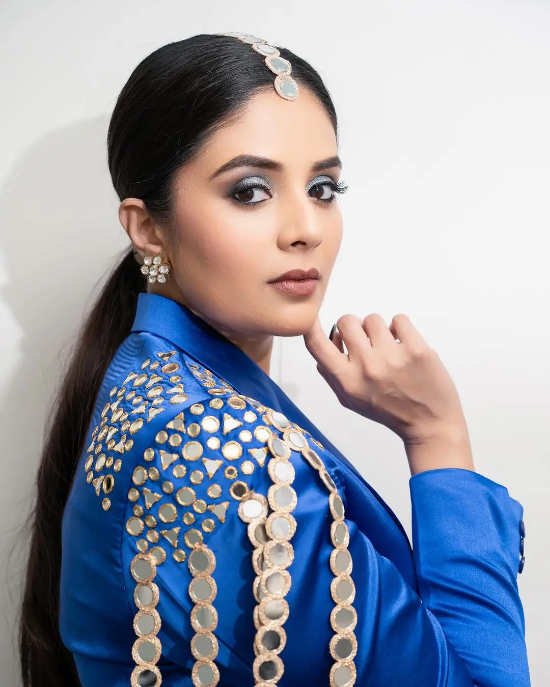 ETV Actress Sreemukhi in Traditional Blue Gown